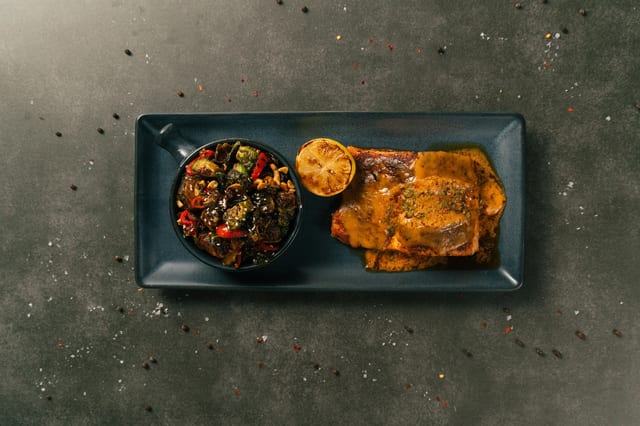 Miso Glazed Togarshi Salmon.